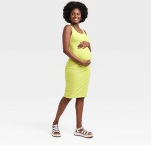 NWT Women's Isabel Maternity Sleeveless Ruched Side Tank Dress Green